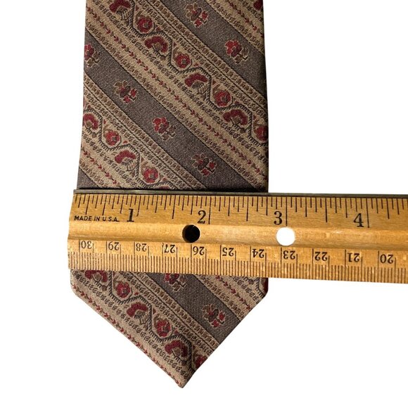 Vintage Yves Saint Laurent Men's Vintage Floral and Stripes Silk Tie Brown & Red - Picture 4 of 6